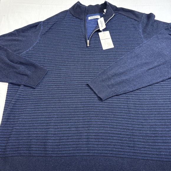 SWEATER1/4 ZIPMEN 3XLT Tommy Bahama Seaport Stretch GRYBLUE Textured KnitNWT